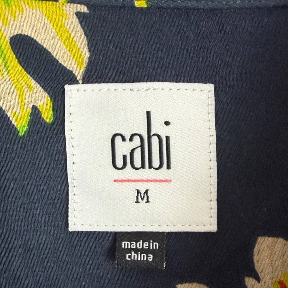 Cabi Chic Floral Semi-Sheer Long Sleeve Button Front Blouse Medium Navy Blue - Picture 6 of 14